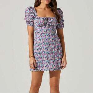 NEW ASTR the Label Dress Womens Size Small Flora Blue Fuchsia Floral NWOT